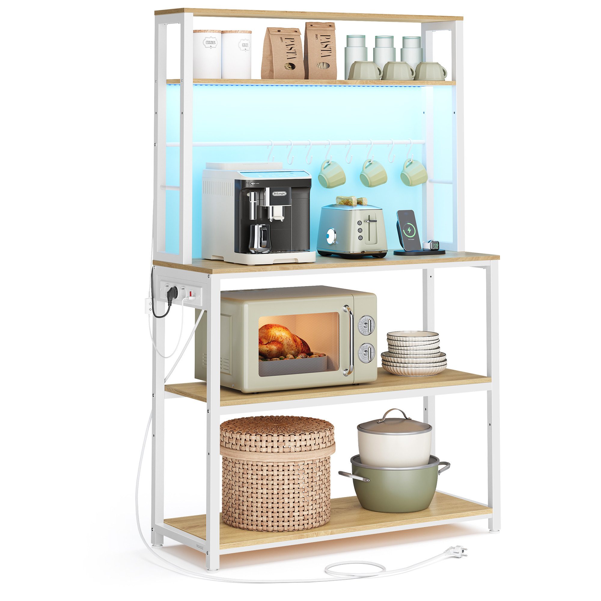 VASAGLE Standregal, mit LED-Beleuchtung, Steckdosen, verstellbaren Ablagen, günstig online kaufen