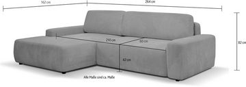 WERK2 Ecksofa Bully L-Form, Curvy Trend Ecksofa mit Schlaffunktion in weichem Cord