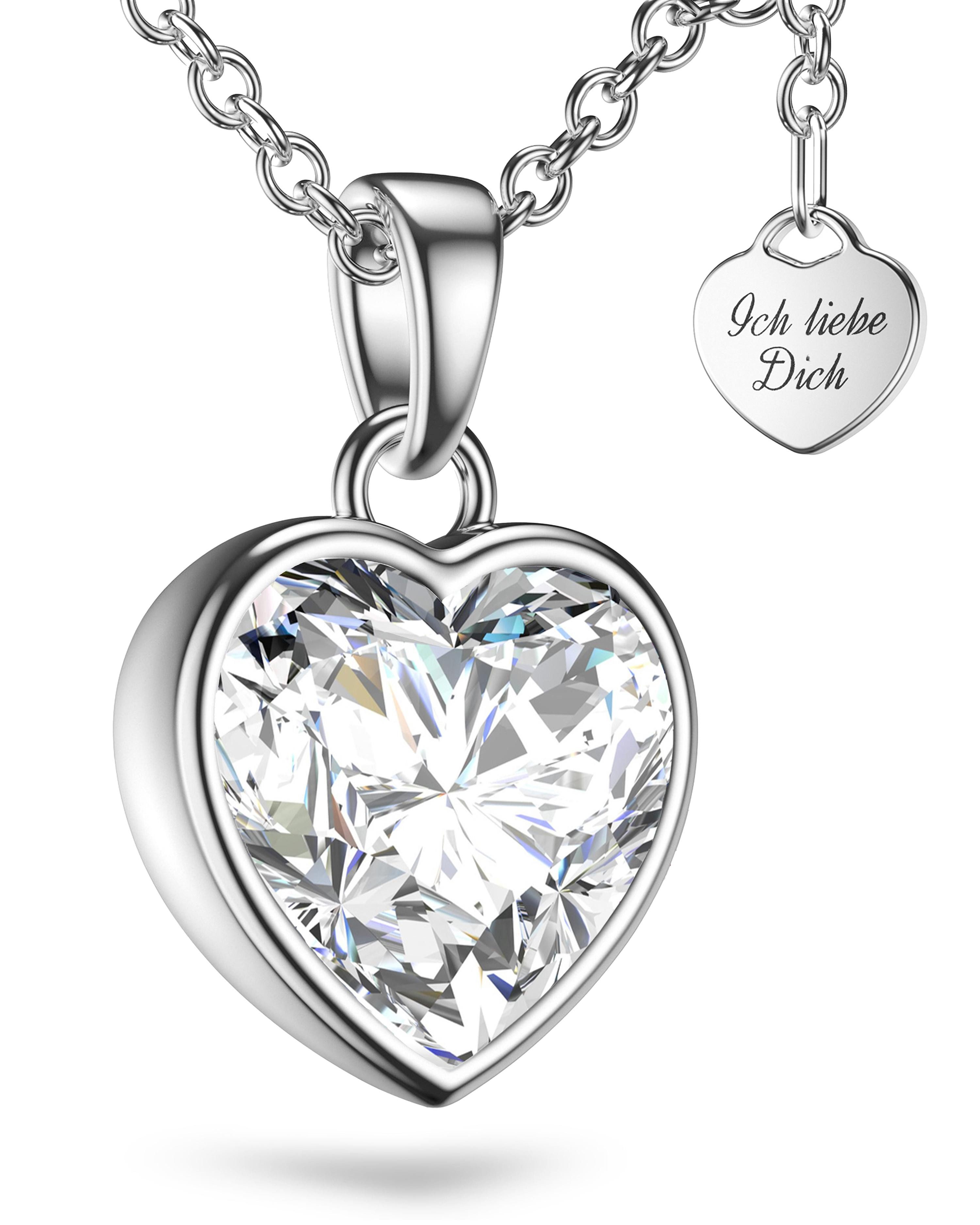 Herzkette Halskette Damen Silber 925 Frauen Kette mit Zirkonia Herzanhänger