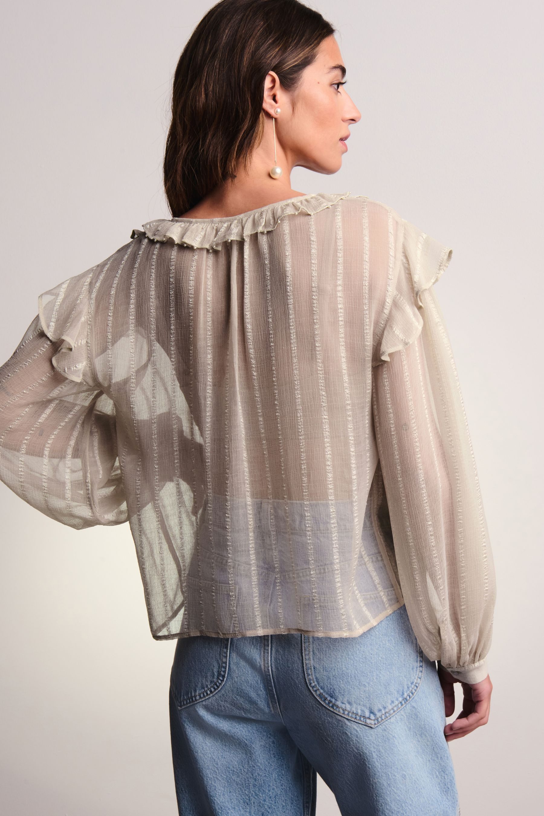 Next Langarmbluse Transparente Bluse mit Rüschen günstig online kaufen