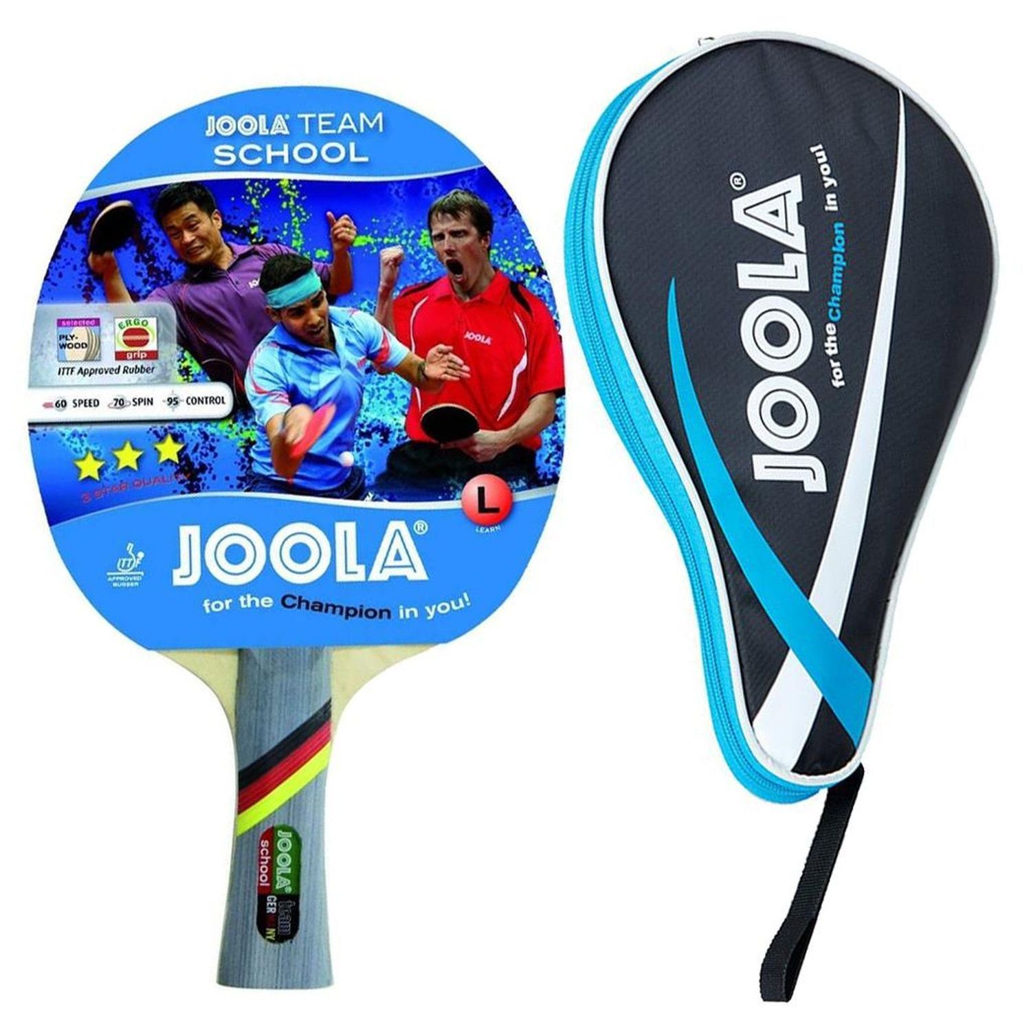 Joola Tischtennisschläger Team School + Pocket blau, Tischtennis Schläger Set Tischtennisset Table Tennis Bat Racket