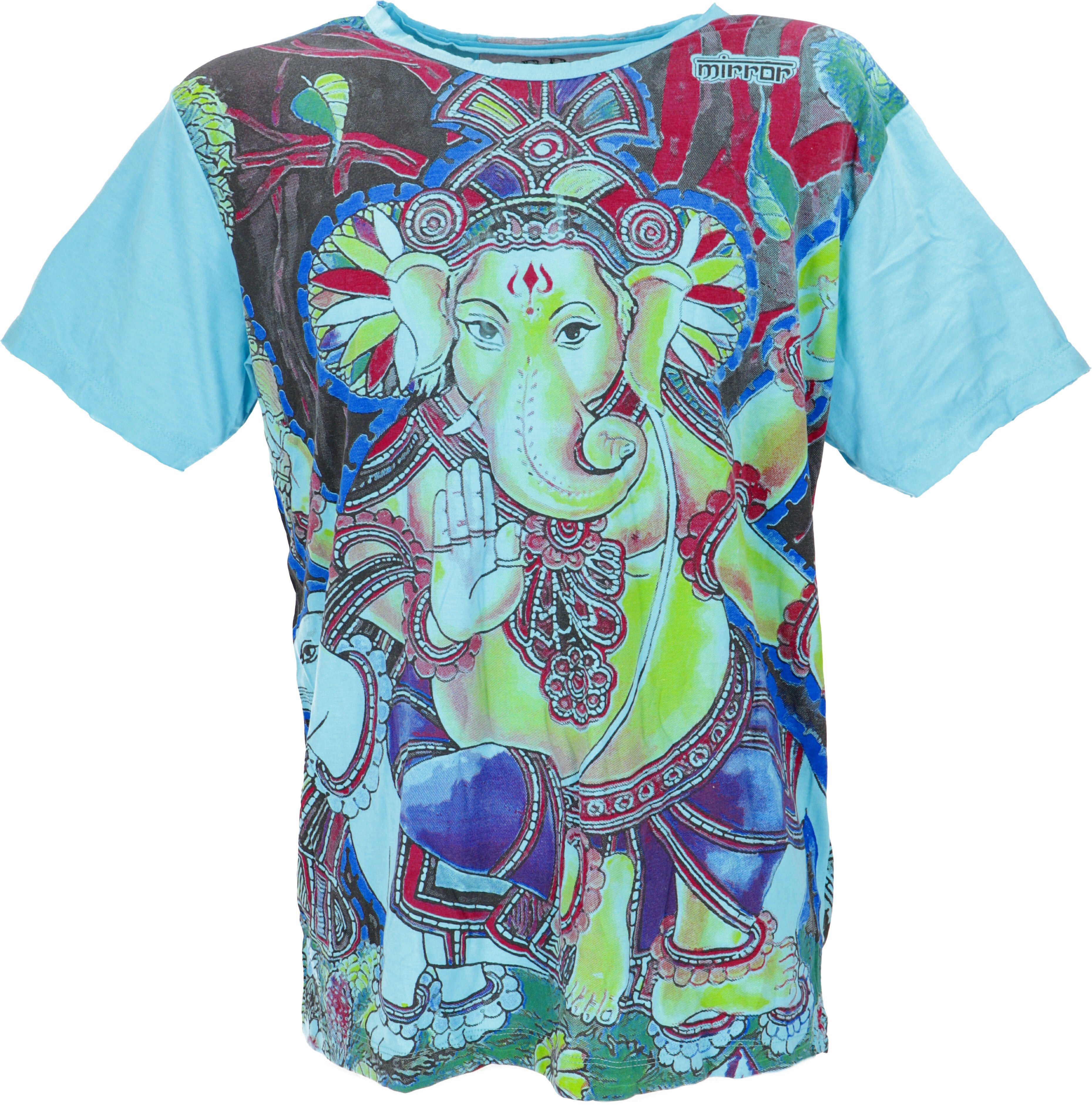Guru-Shop T-Shirt Mirror T-Shirt - Ganesh hellblau Goa Style, Festival, alternative Bekleidung Ganesh / hellblau