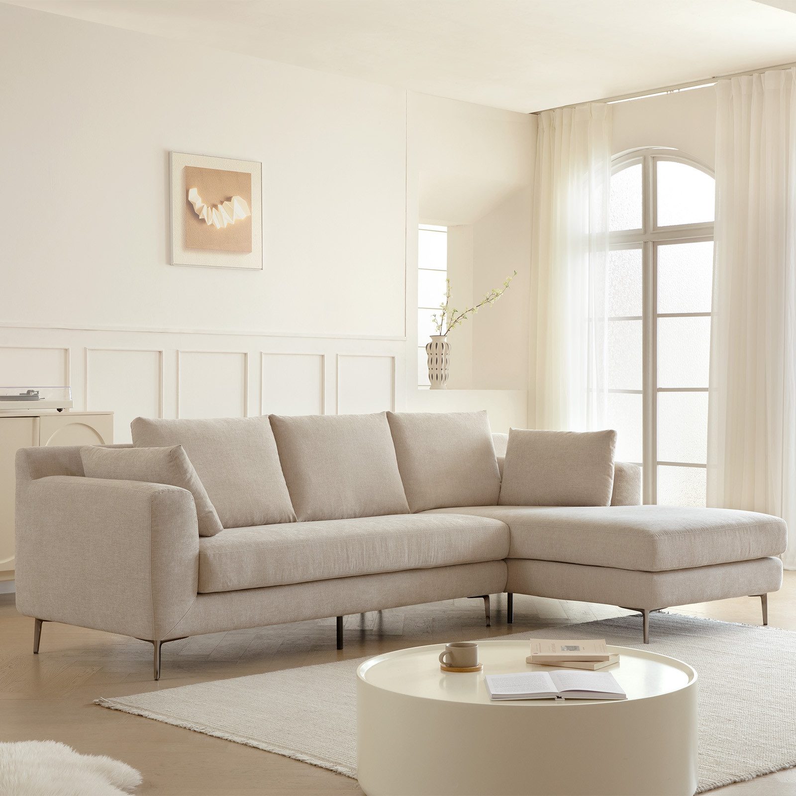 Woltu Sofa, aus Chenille, Bezug abnehmbar und waschbar Mandelbeige