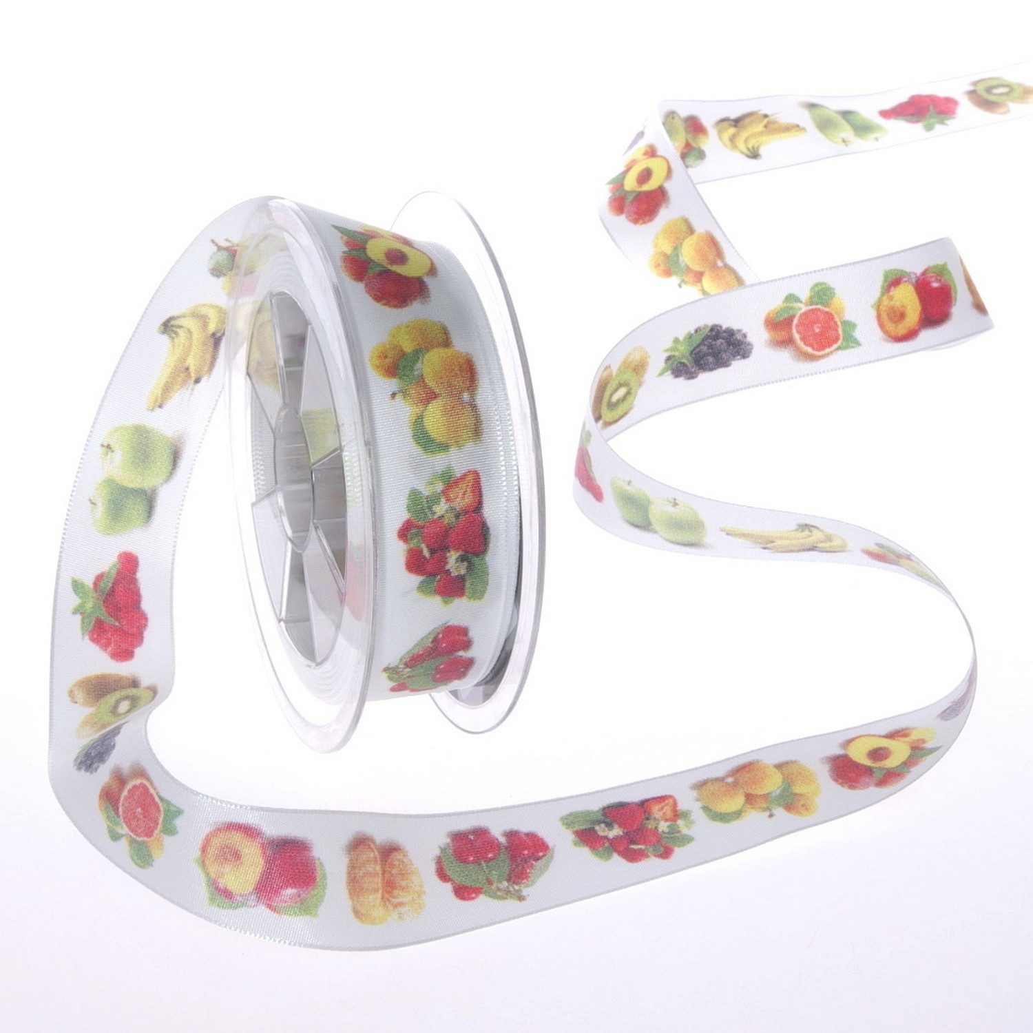 Deko AS Geschenkband Dekoband "Fruits" - 25mm - 10m - col. 16 weiß-bunt - 10593-25-10-16, plastischer Druck