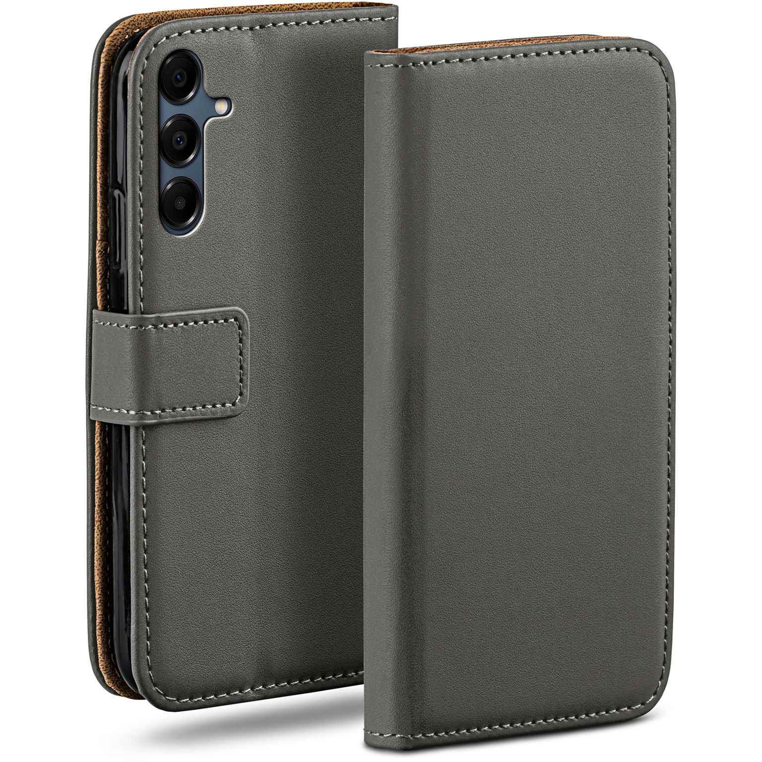 moex Handyhülle für Samsung Galaxy A16 5G Hülle Klappbar Book Case Dunkelgrau 6,7 Zoll, Klapphülle Kartenfach Flip Cover Handytasche Leder Optik Schutzhülle