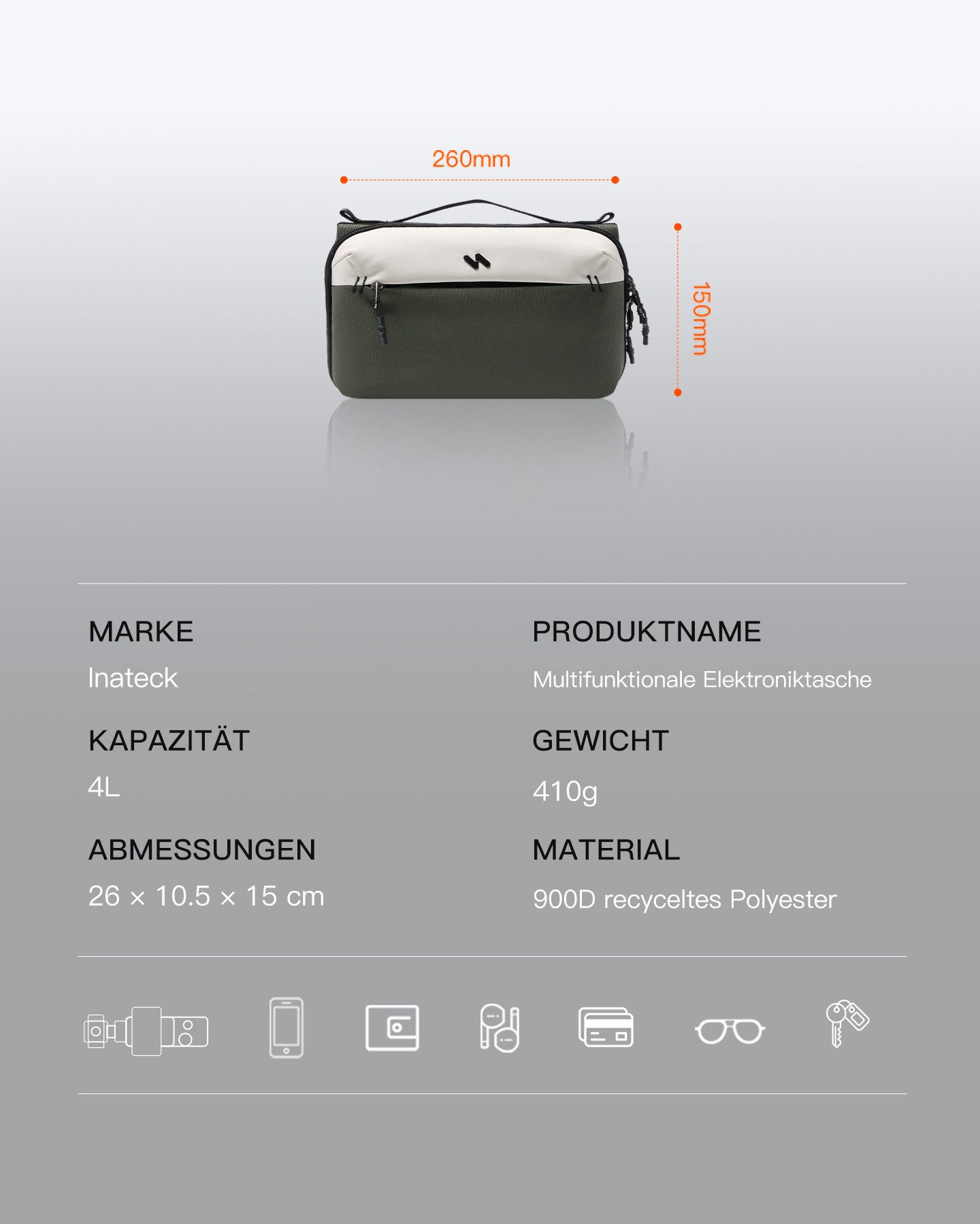 Inateck Taschenorganizer Multifunktionaler Kabeltasche Elektronik Organizer