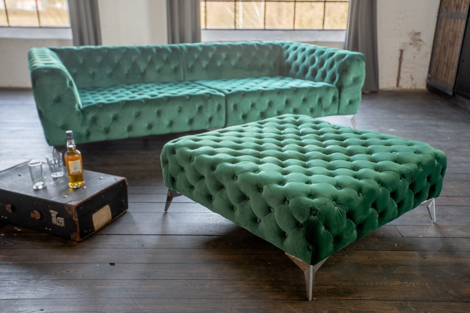 KAWOLA Hocker NARLA, Polsterhocker Chesterfield Velvet verschiedene Farben
