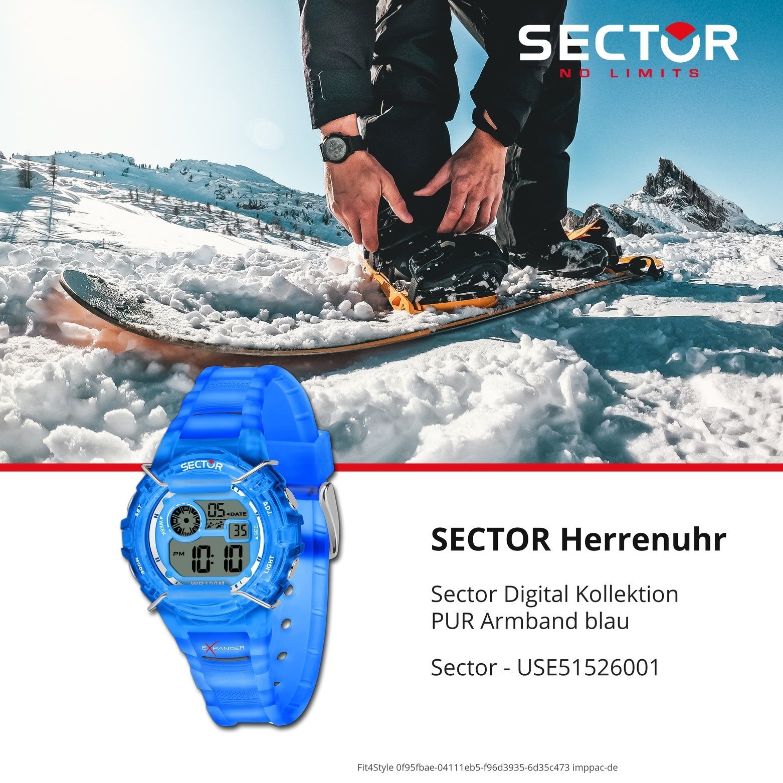 groß Armbanduhr Herren Digitaluhr PURarmband (ca. blau, Casual Digital, 50,8x43mm) Herren Sector Armbanduhr eckig, Sector