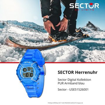 Sector Digitaluhr Sector Herren Armbanduhr Digital, (Digitaluhr), Herren Armbanduhr eckig, groß (ca. 50,8x43mm) PURarmband blau, Casual
