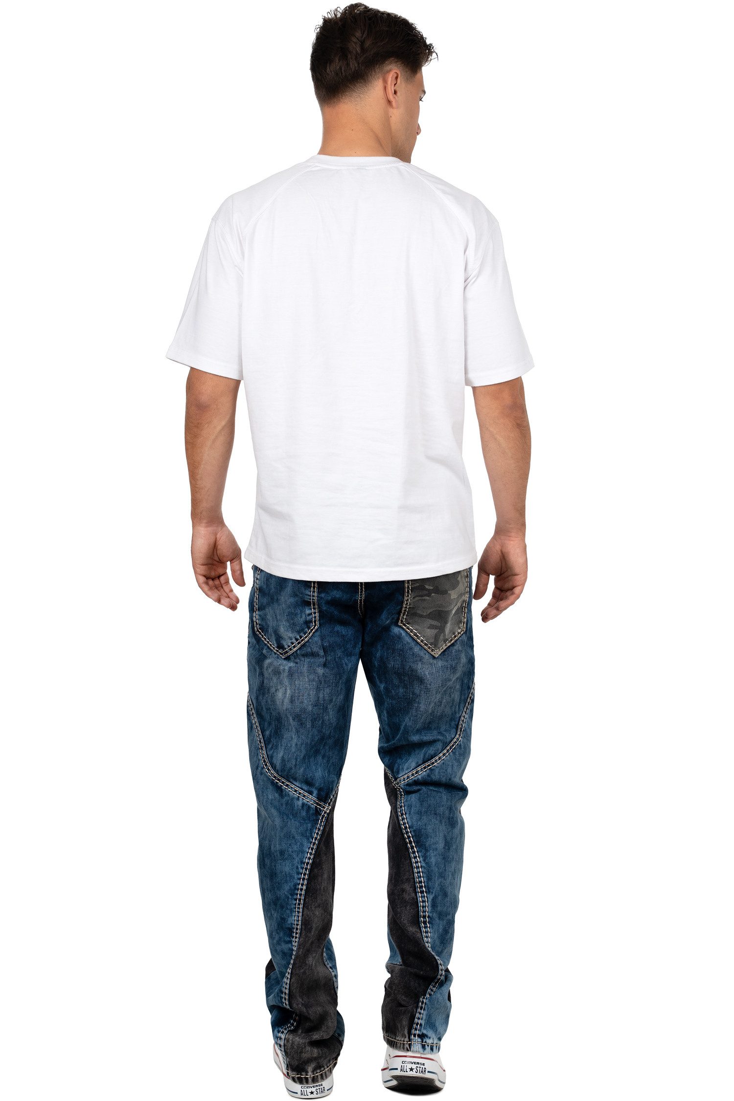 Cipo & Baxx Regular-fit-Jeans Herren Regular Fit Hose Stonewashed BA-CD894 (1-tlg) Hochwertige Bestickung