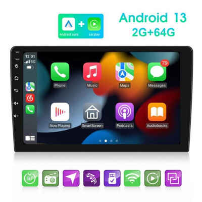 Hikity 2 DIN 2G+64G Android 9 Zoll Carplay Autoradio GPS Navi WiFi Bluetooth Autoradio (Android 13, Car Stereo Radio, Carplay / Auto, WIFI BT FM)