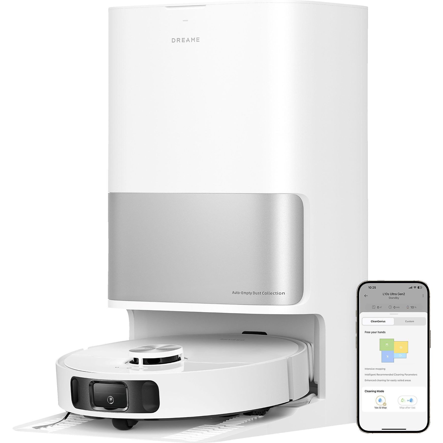 Dreame Saugroboter Dreame L10s Ultra Gen2, 46 W, Beutellos (Roboter: 400 ml) / Staubbeutel (Basis: 2,5 l), 4000 Pa Saugkraft; LiDAR-Navi; 45 Tage Autonomie; Wischfunktion