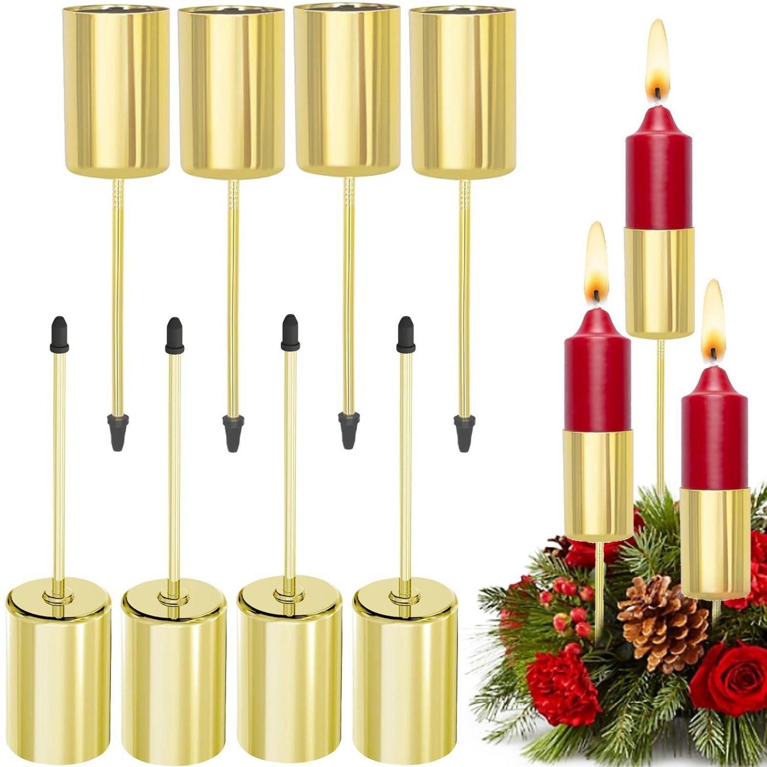 LuxusKollektion Adventsleuchter Kerzenhalter Stabkerzen 8er Set Gold (8 St)