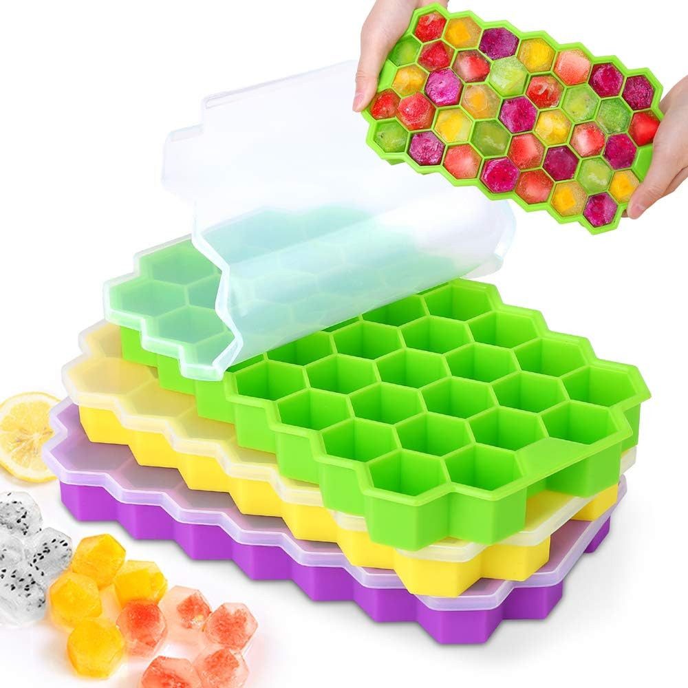 FELIXLEO Eiswürfelform Eiswürfelform Silikon 37 Fach 3er Set mit Deckel Stapelbar Ice Tray, (1-tlg)