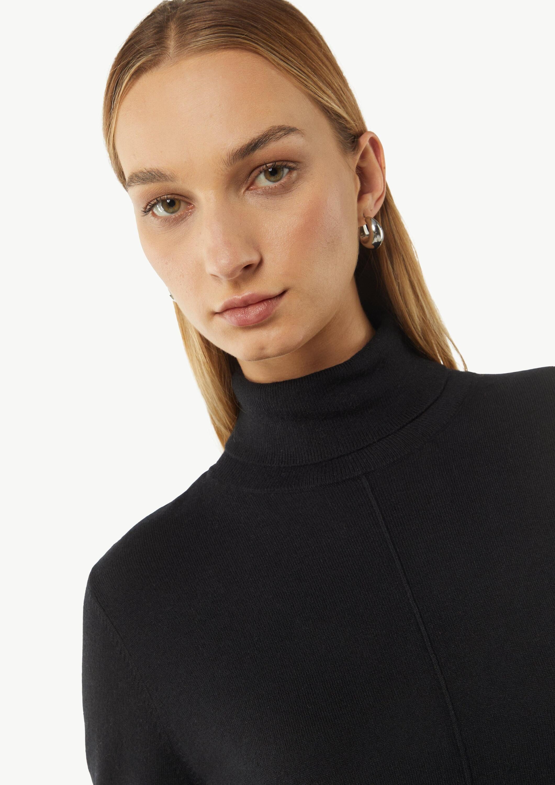 comma Longpullover Strickpullover Rollkragenpullover mit Biesen und Rippdetails