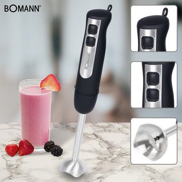 BOMANN Stabmixer Edelstahl Stabmixer Mixstab SM 6028 CB Pürierstab, 800 W, Soft Touch Gehäuse, abnehmbarer Edelstahlmixsta, mit Aufhängeöse