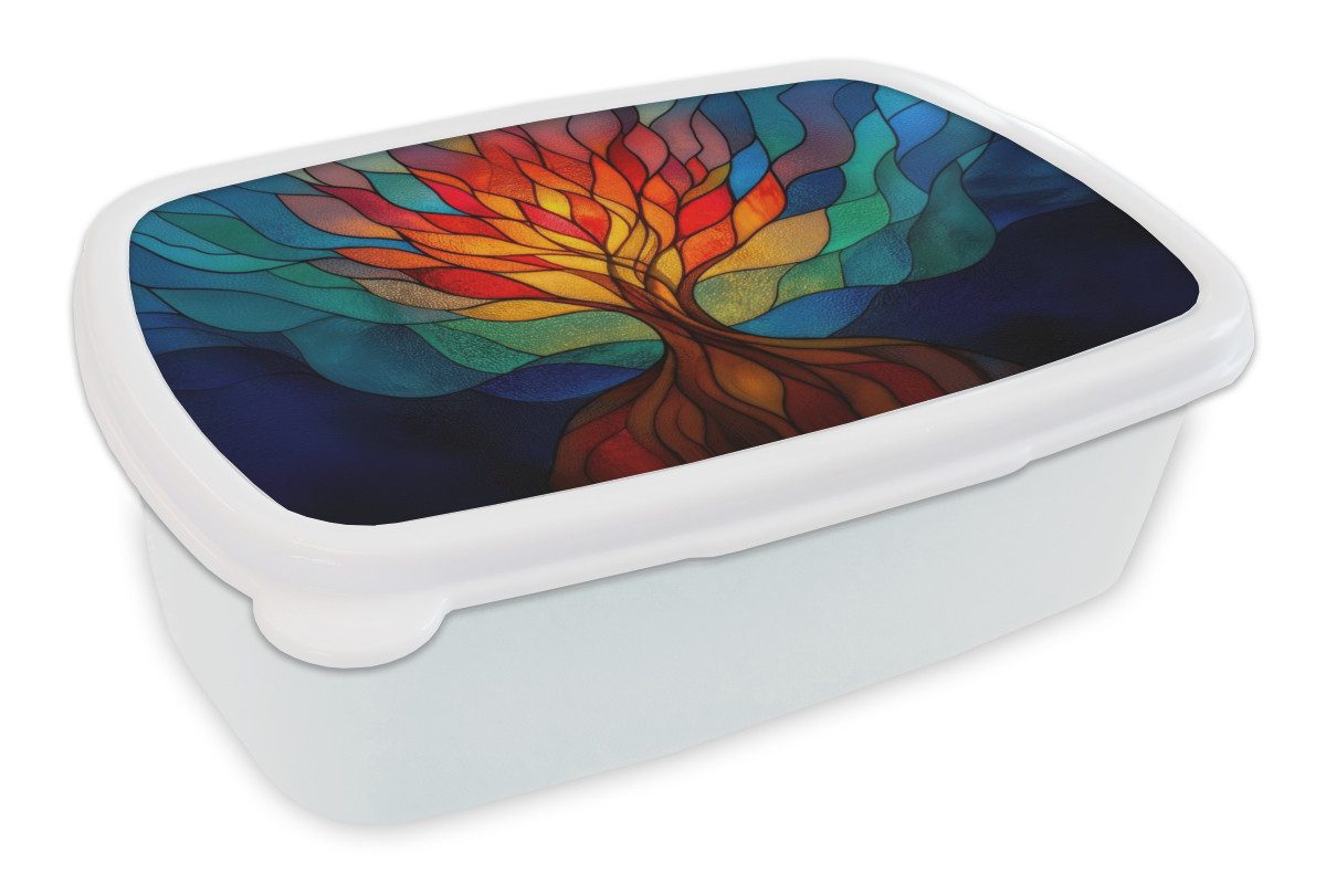 MuchoWow Lunchbox Ornamentales Glas - Baum - Rot - Wohnungen, Kunststoff, (2-tlg), Brotdose Schule oder Arbeit, Brotbox für Kinder und Erwachsene