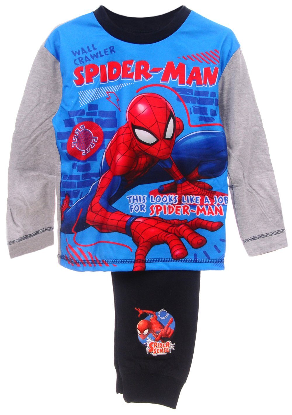 Marvel Spiderman Schlafanzug Jungen - Baumwolle Pyjama Set Langarm Blau