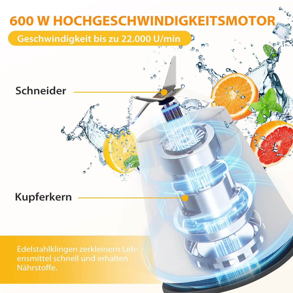 KNKA PRO Standmixer Smoothie Maker, Blender elektrisch, 600 W, 3Gang inkl. Zerkleinerer und Trockenmahlbecher