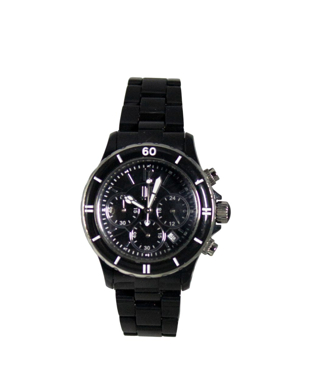 Chronograph Armbanduhr Damen Kunststoff Datum Schwarz Silber L115C