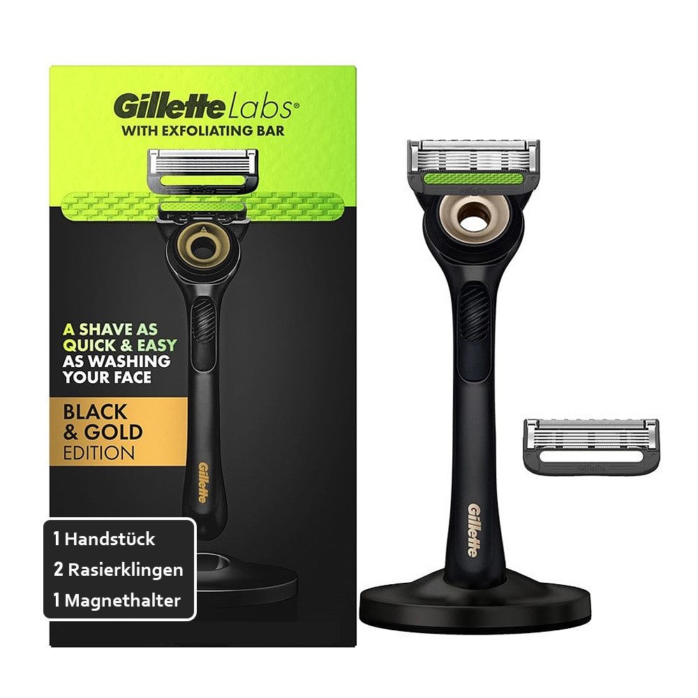 Gillette Nassrasierer Labs Rasierer Black & Gold Edition Set, Packung, mit integriertem Reinigungselement