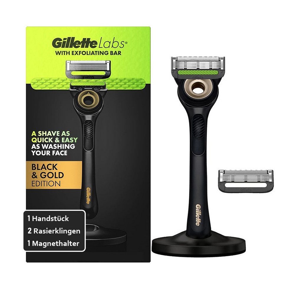 Gillette Nassrasierer Labs Rasierer Black & Gold Edition Set, Set, mit integriertem Reinigungselement