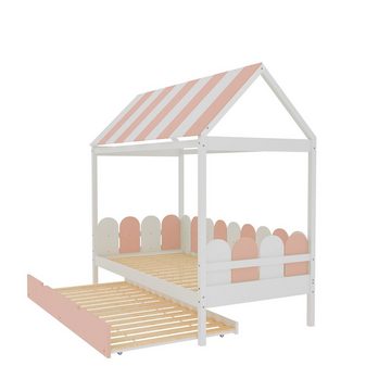 Gotagee Kinderbett Kinderbett 90x190cm mit Ausziehbett Hausbett Massivholzbett Lattenrost
