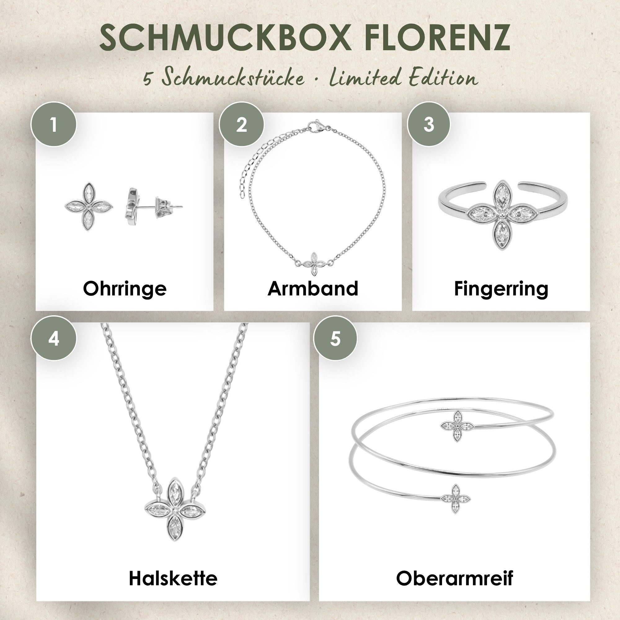 Heideman Schmuck-Adventskalender Summerbox Florenz silberfarben, Schmuckset mehrteilig Schmuck für Frauen - 5 Schmuckstücke