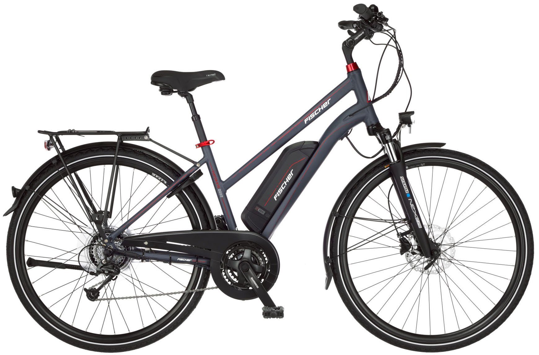 FISCHER Fahrrad E-Bike Trekkingrad VIATOR ETD 2222 557, 24 Gang Shimano Altus Schaltwerk, Kettenschaltung, Heckmotor, 557 Wh, Pedelec, Elektrofahrrad für Damen