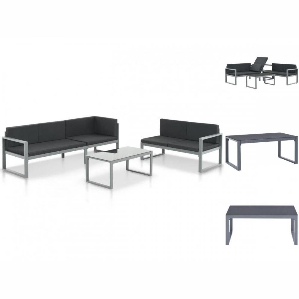 vidaXL Garten-Essgruppe Garten-Sofagarnitur 3-tlg mit Kissen Aluminium Schwarz Sitzgruppe Set