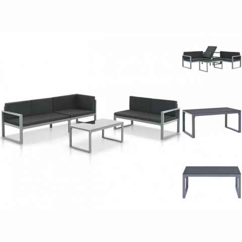 vidaXL Garten-Essgruppe Garten-Sofagarnitur 3-tlg mit Kissen Aluminium Schwarz Sitzgruppe Set