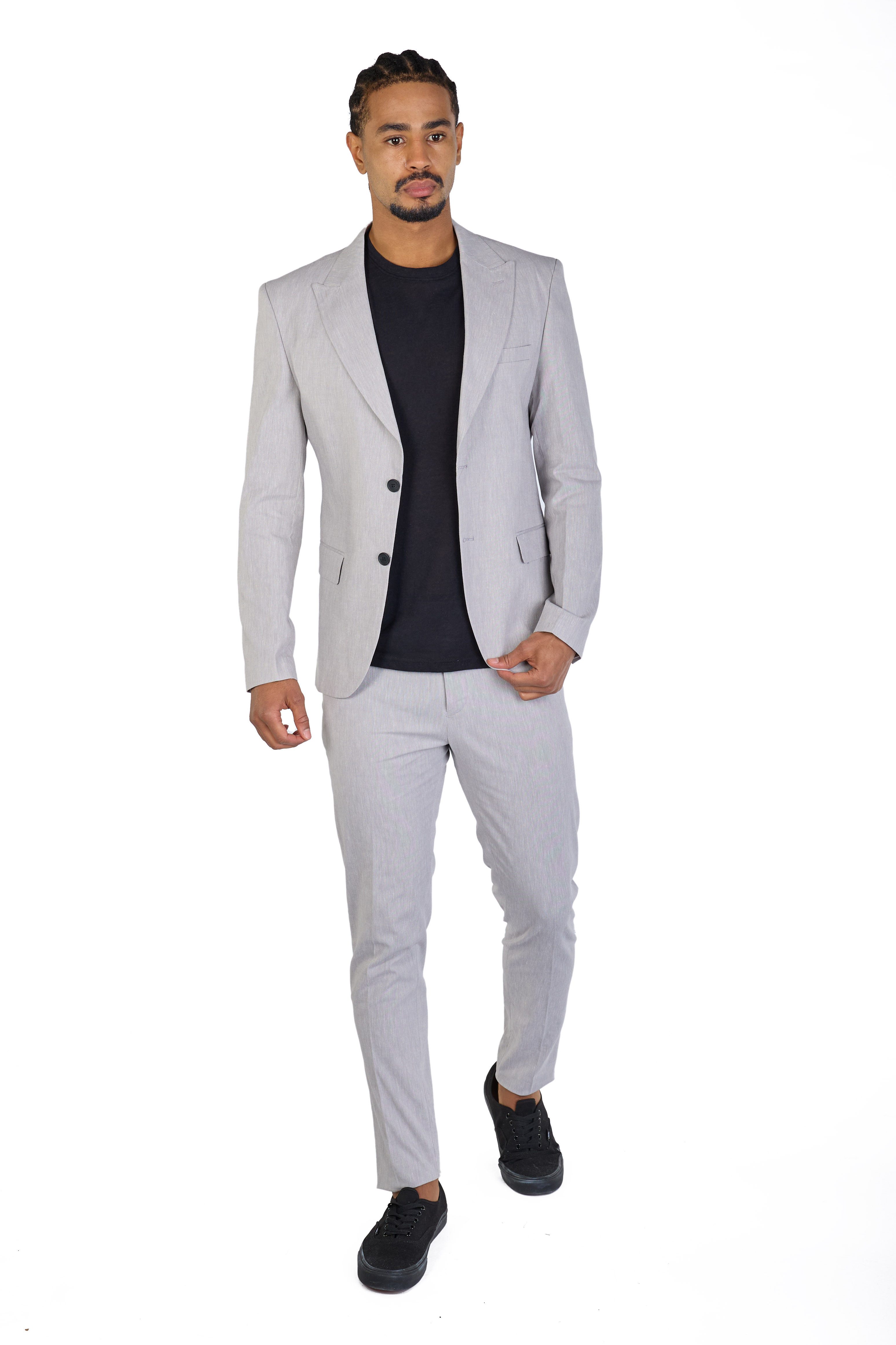 Denim Distriqt Anzug Herren Slim Fit Anzug mit Leinen-Anteil (2-tlg)