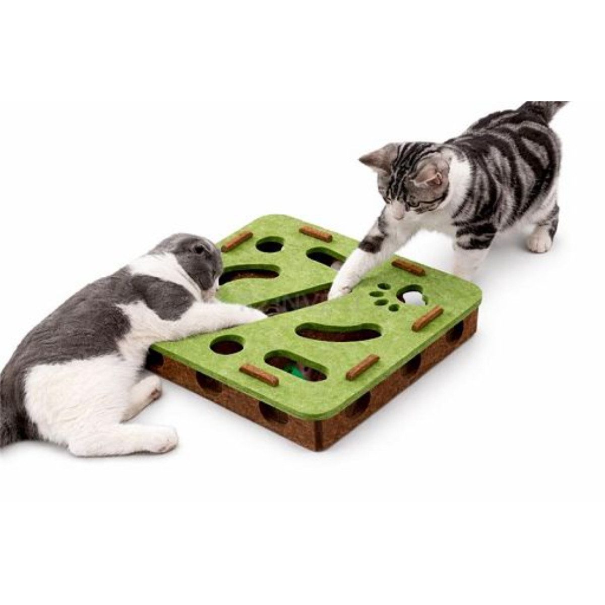 R2 Invest Tier-Beschäftigungsspielzeug Interaktives Katzenspielzeug Box mit 3 Bällen