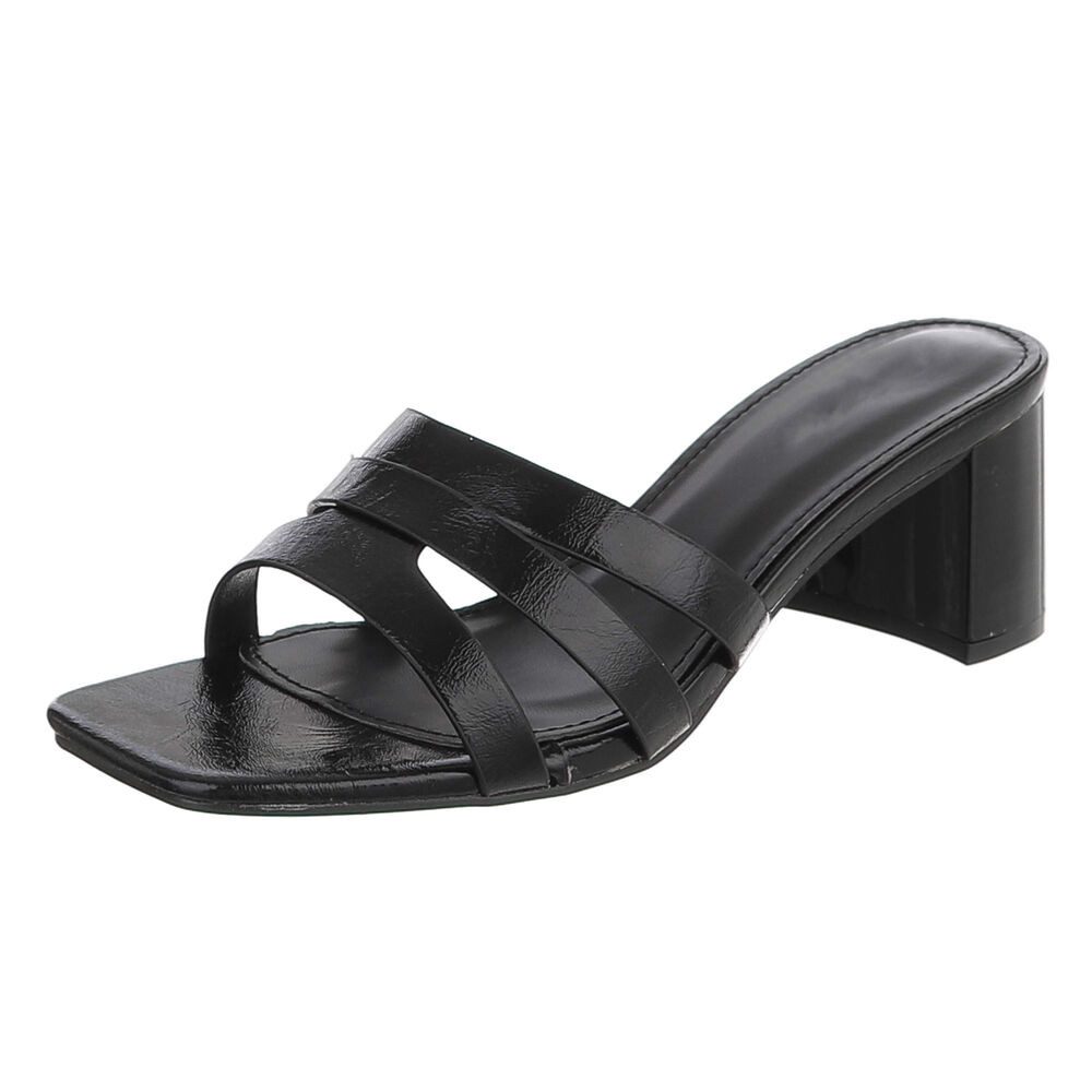 Damen Pantolette mit Blockabsatz und breiten Riemen Pantolette