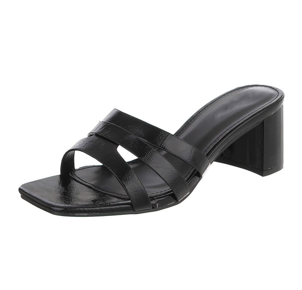 Ital-Design Damen Pantolette mit Blockabsatz und breiten Riemen Pantolette (91971119) Blockabsatz Sandalen & Sandaletten in Schwarz