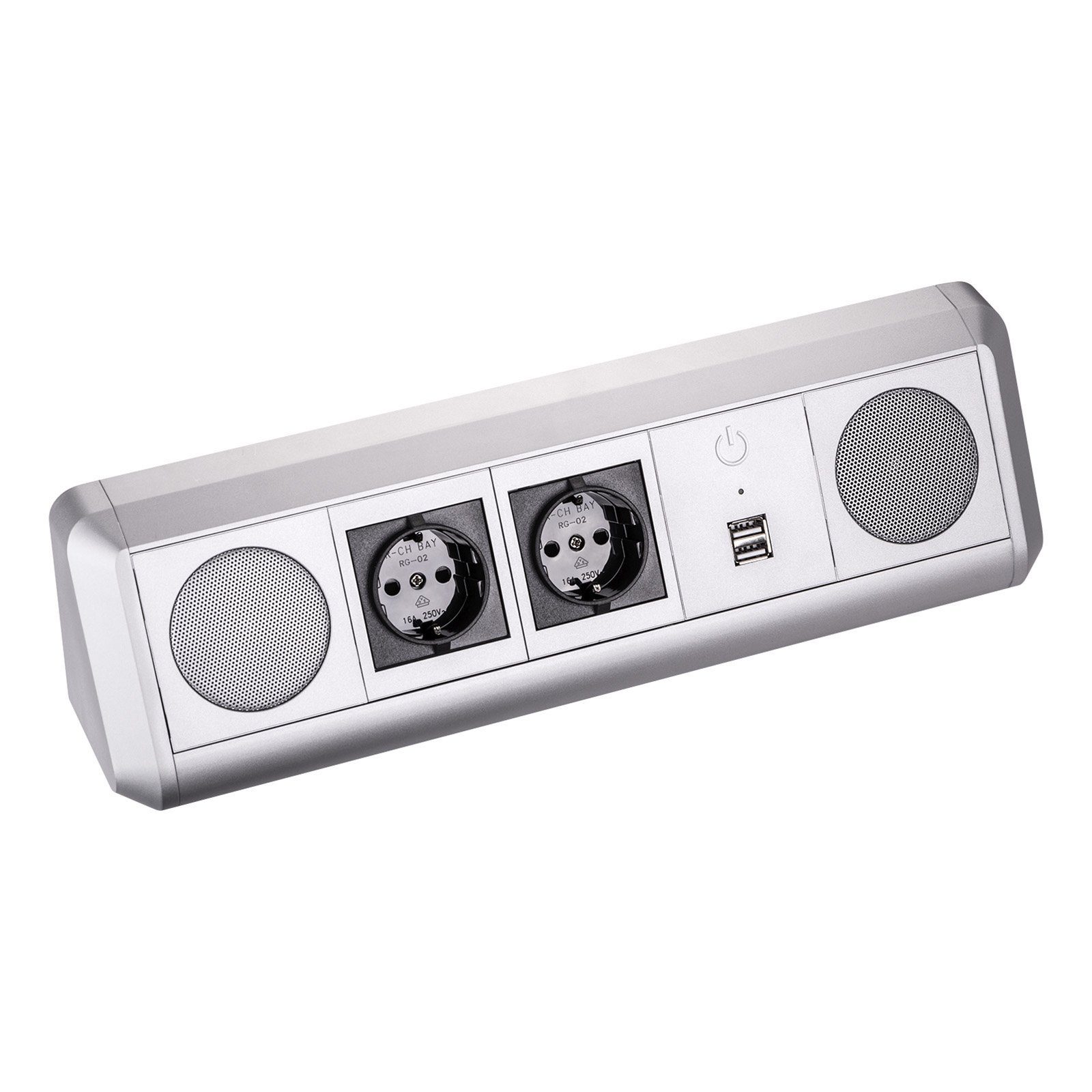 SO-TECH® Computerschrank Stereo Bluetooth Lautsprecher TOBO Soundbox mit 2 Schuko Steckdosen und zwei USB Ports