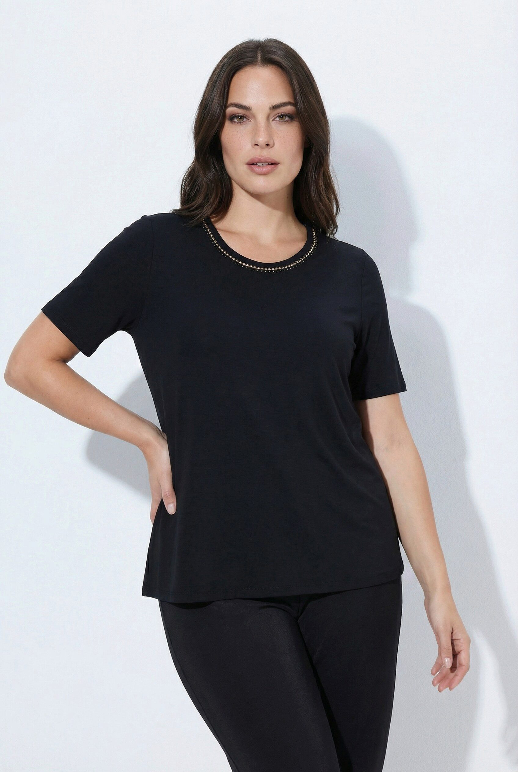 Ulla Popken T-Shirt T-Shirt Lyocell Ziersteine Rundhals Halbarm