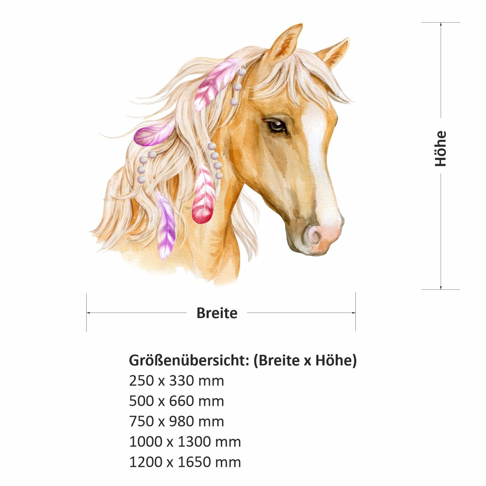nikima Wandtattoo 236 Wandtattoo Pferd Kopf mit Federn - Größe 250 x 330 mm (PVC-Folie), In 5 vers. Größen