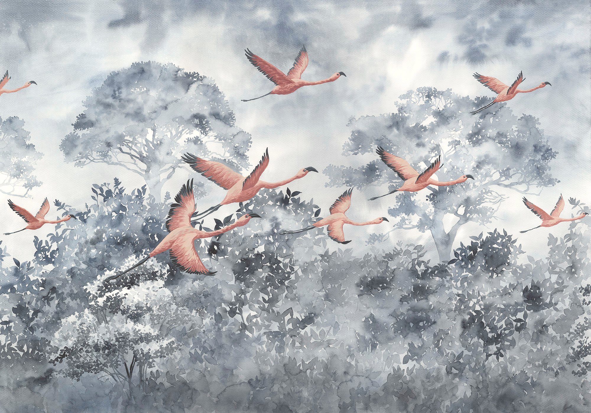 Komar Vliestapete Flamingos in the Sky, 400x280 cm (Breite x Höhe)