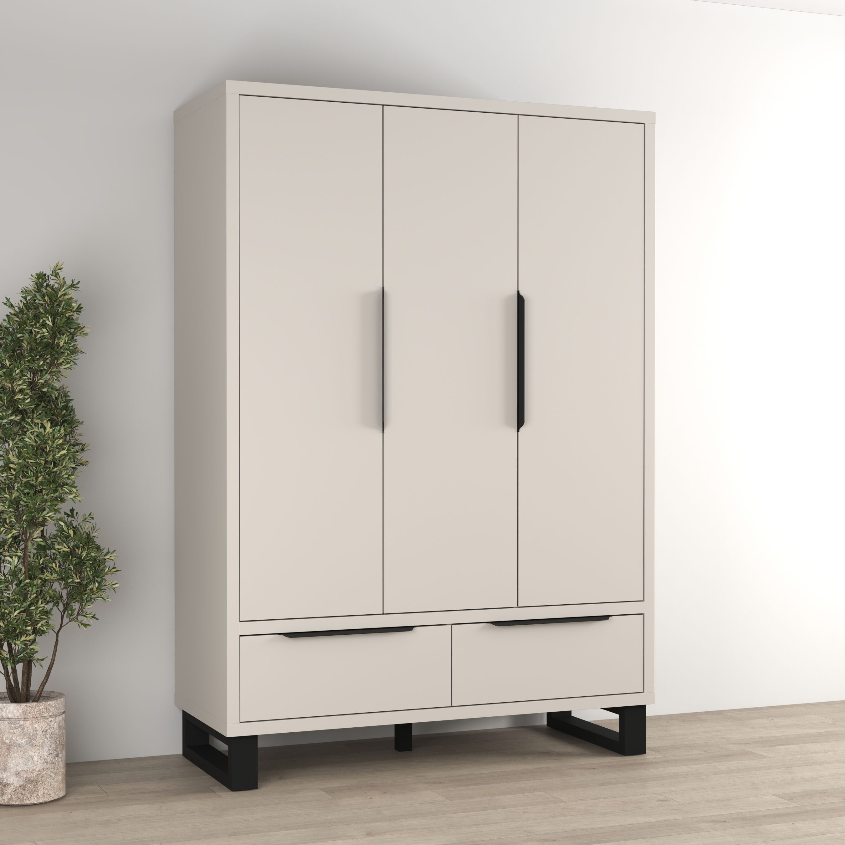 Home affaire Drehtürenschrank Bronne,Breite 145 cm, Kleiderschrank inclusive Innenausstattung Kleiderschrank, 2 Schubkästen, Metallgriffe, Garderobe