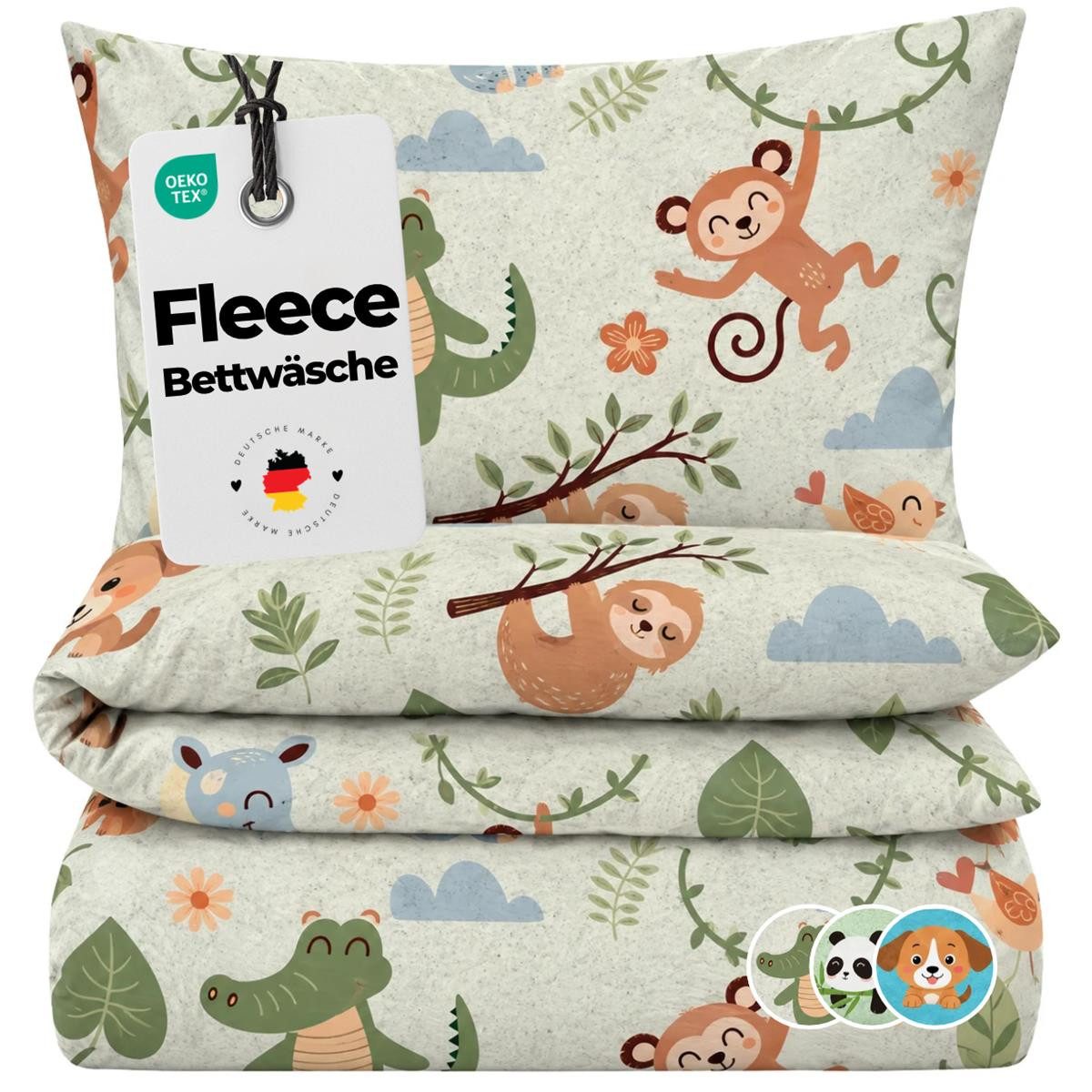 Carpe Sonno Kinderbettwäsche 135 x 200 Warme Fleece Bettwäsche Kinder Winter Kuschelbettwäsche, Fleece, 2 teilig, Kuschelig flauschige Winterbettwäsche Mädchen Jungen - Tiere