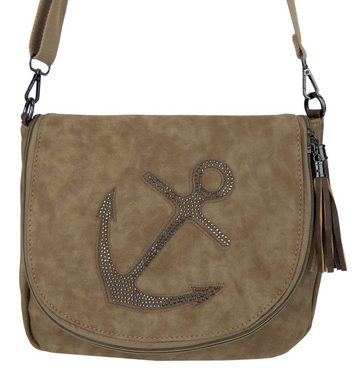 Ella Jonte Schultertasche, mit maritimen Anker Motiv und kleinen Glitzer Nieten