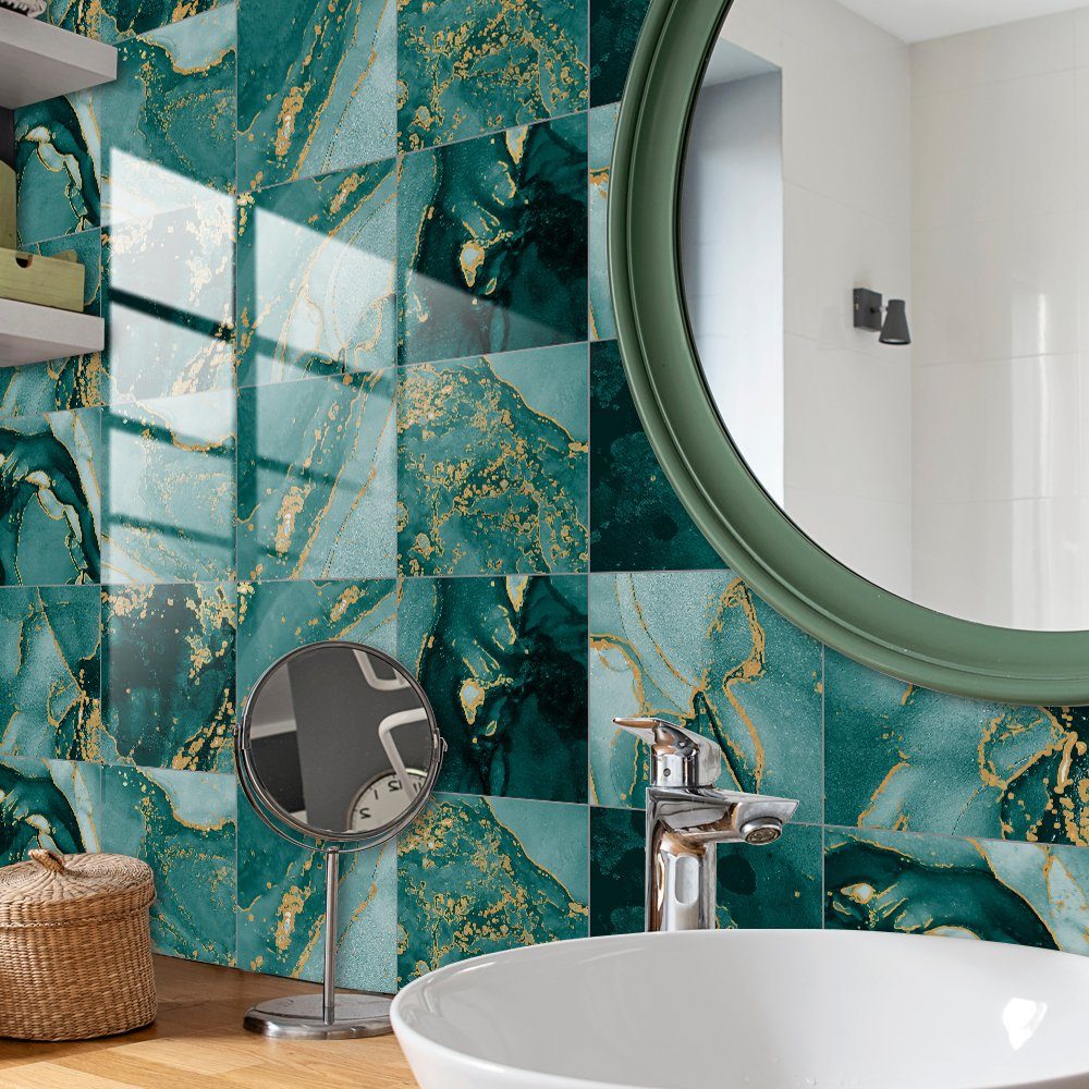 COOL-i ® Fliesenaufkleber Klebefliesen 10 Stück -15cm x 15cm, 3D Fliesenaufkleber (Marmor Optik), PVC Wasserfest,Selbstklebend,Hitzebeständig,Starke Klebefähigkeit