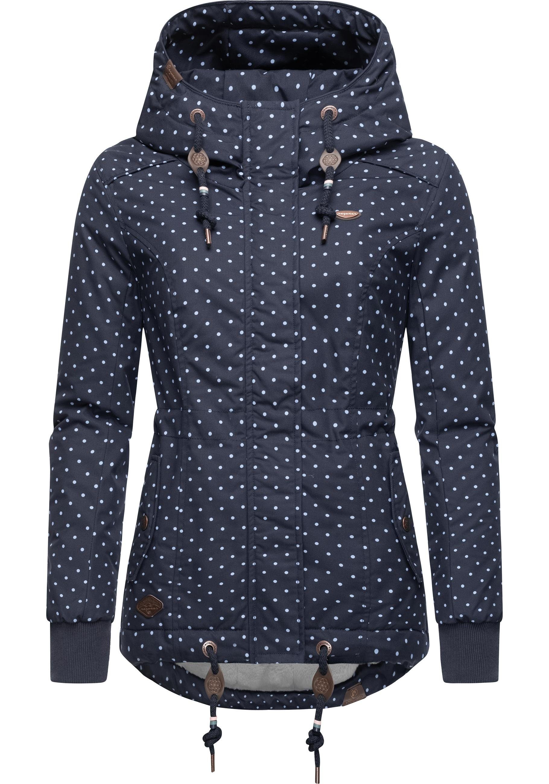 mit Kapuze Danka Intl. dunkelblau Outdoorjacke Winter Winterjacke Dots stylische Ragwear