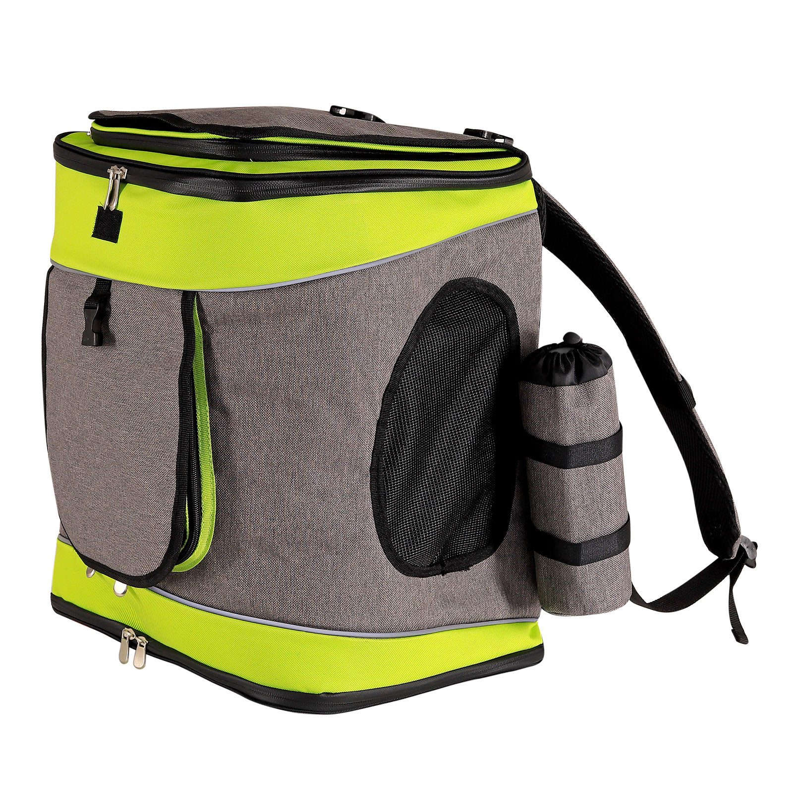 lionto Tiertransporttasche Rucksack für Haustiere, mit Regenhaube bis 14 kg, atmungsaktiv, mit Karabiner & herausnehmbarer Unterlage