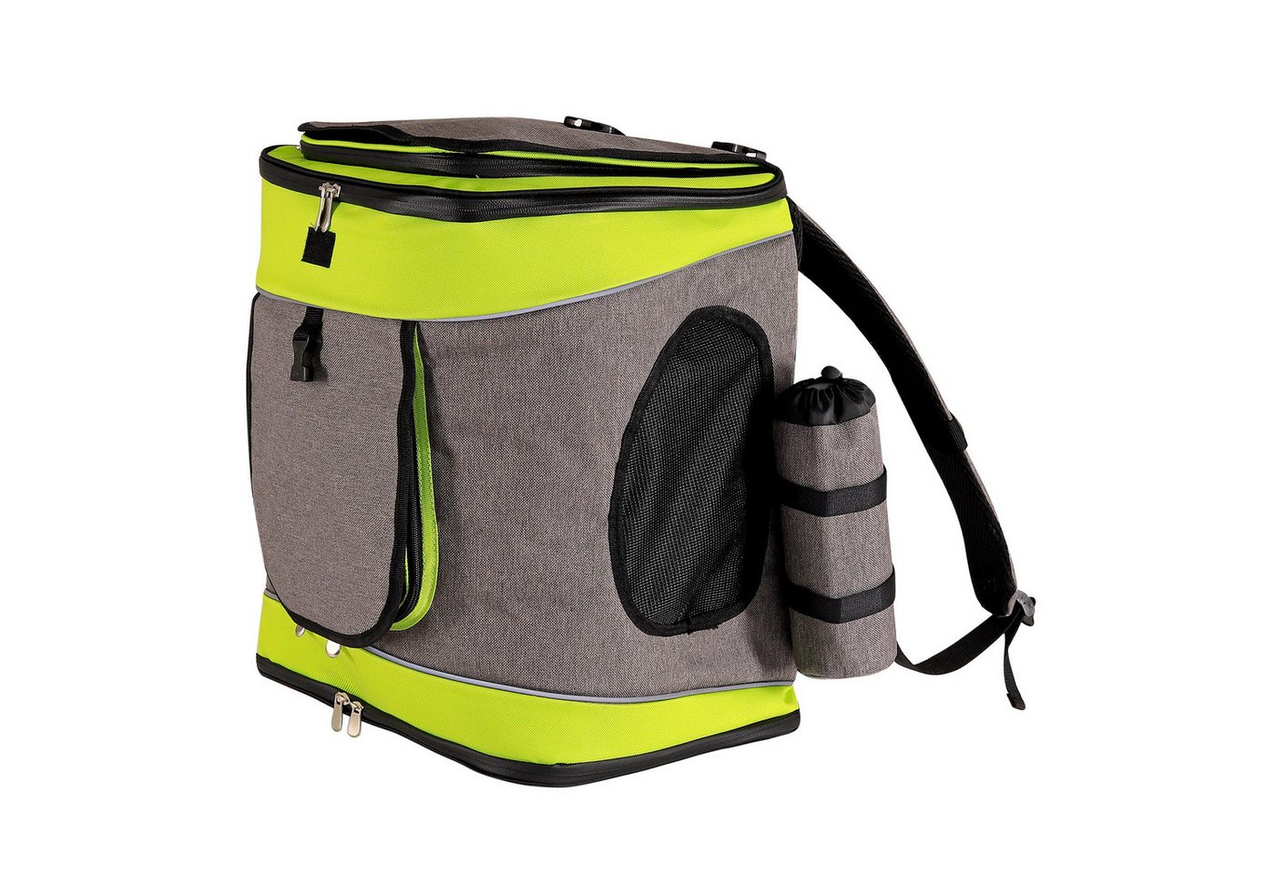 lionto Tiertransporttasche Rucksack für Haustiere, mit Regenhaube bis 14 kg, atmungsaktiv, mit Karabiner & herausnehmbarer Unterlage