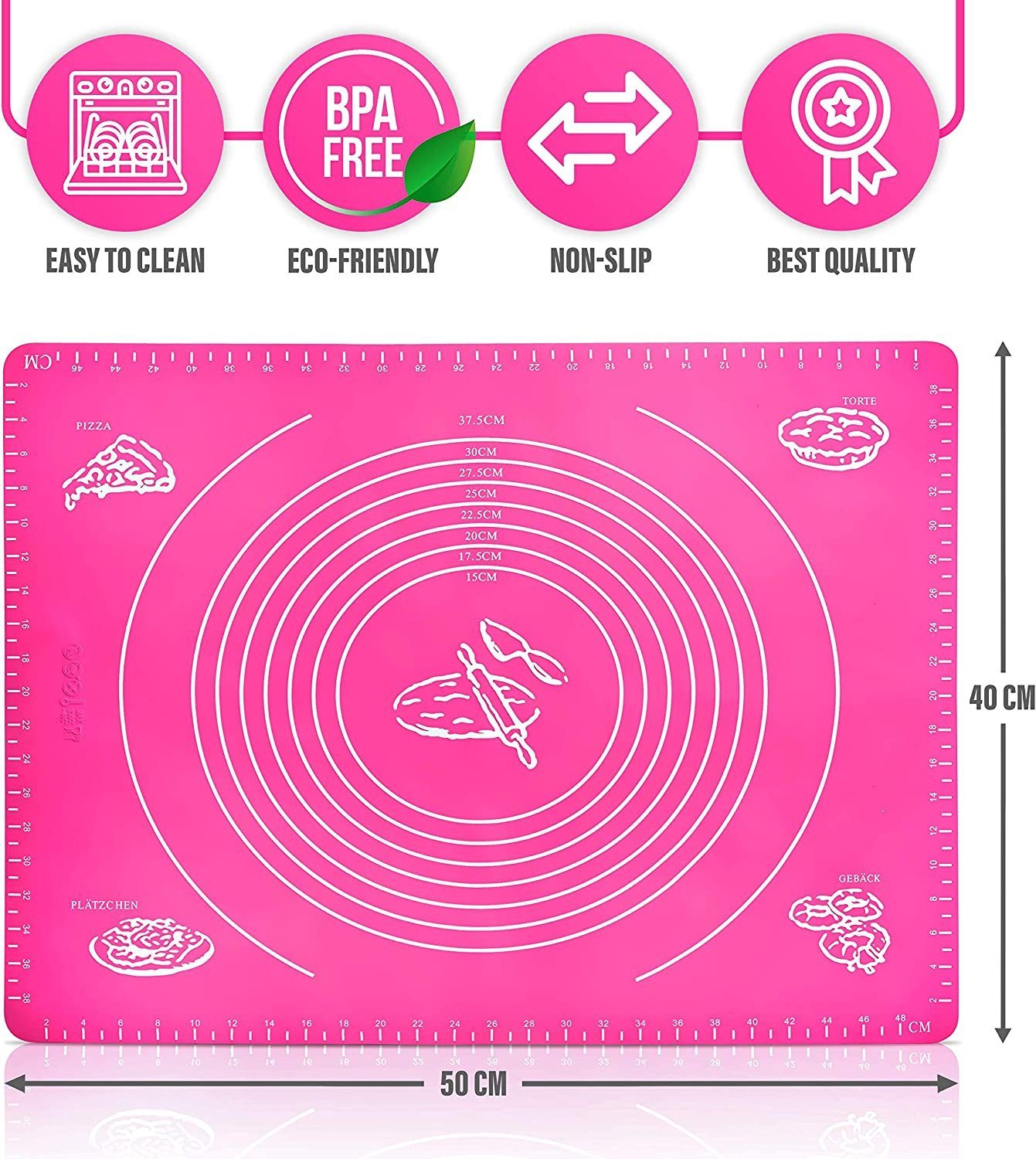 hitzebeständig -40° zum 50 RUBBERNECK rutschfest, Backen, cm, 40 Silikonmatte x 230° bis Backmatte pink BPA-frei, Wiederverwendbare von flexibel,