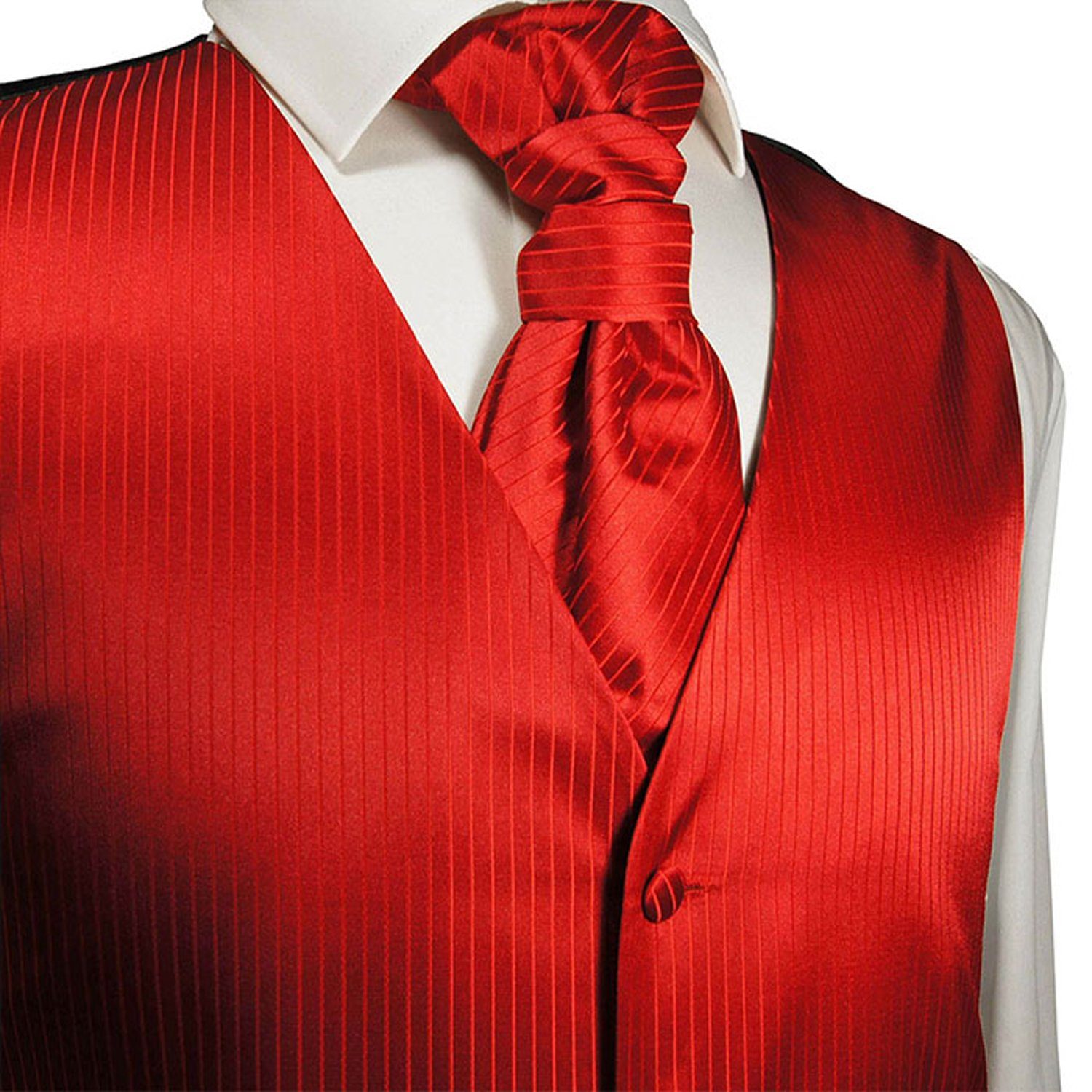 Paul Malone Anzugweste Herren Hochzeitsweste mit Plastron Set 2tlg schwarz - Bräutigam (Set, 2-tlg., mit Weste und Plastron) rot V24, Gr. 52 (M) – Bild 3 von 5