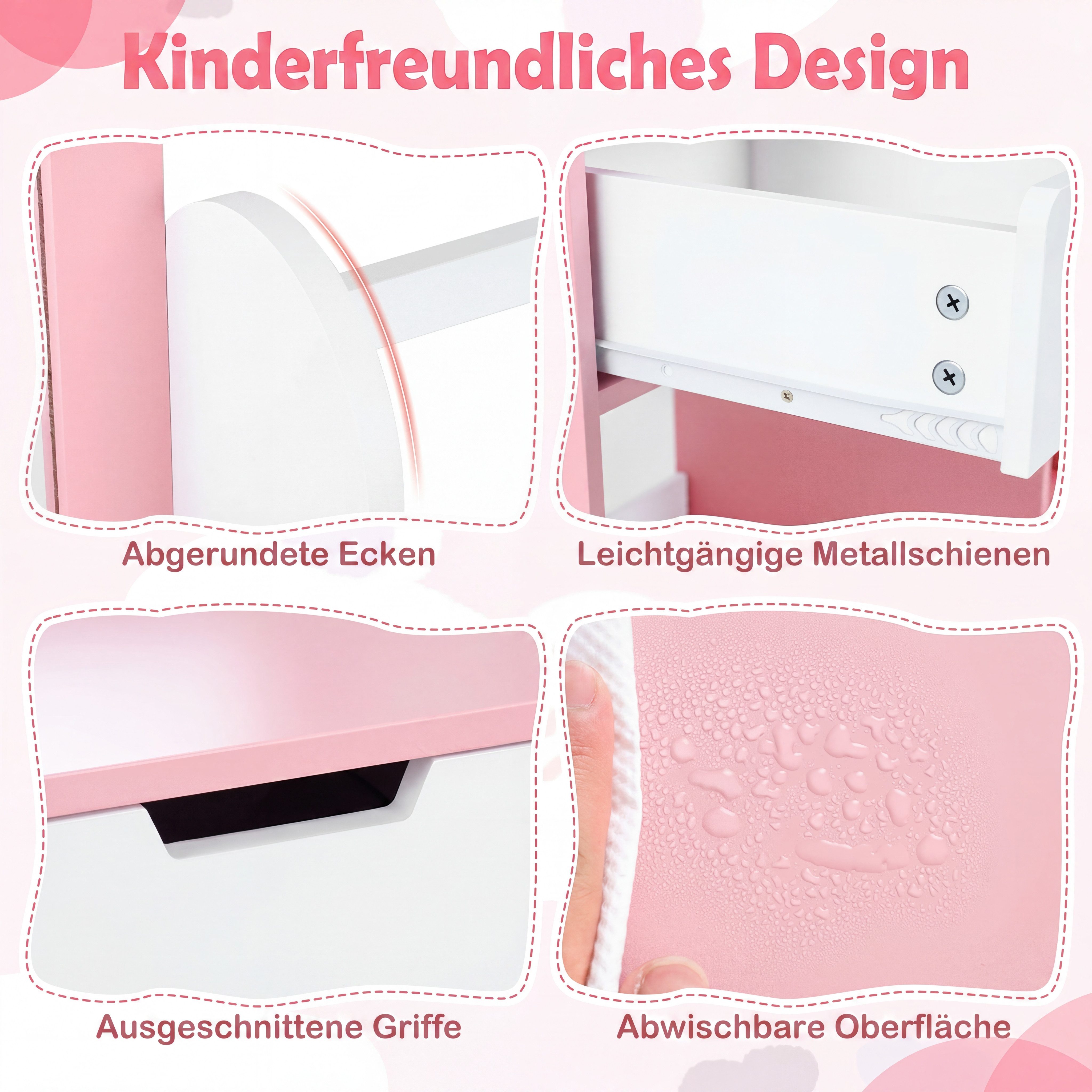 COSTWAY Schminktisch, Prinzessin Frisiertisch für Mädchen ab 3 Jahren