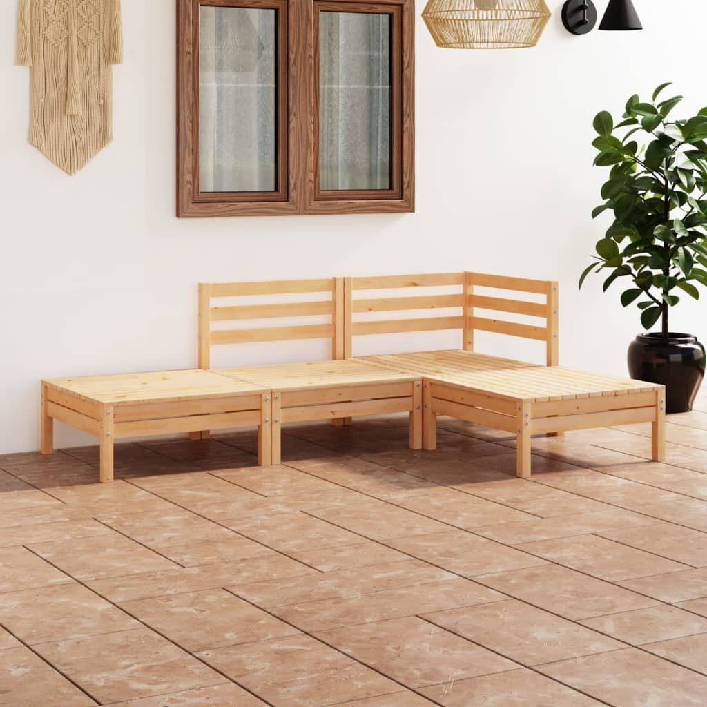 vidaXL Gartenlounge-Set 4-tlg. Garten-Lounge-Set Massivholz Kiefer, (1-tlg) Braun